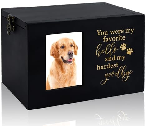 SENLINLIN Haustierurne aus Holz für Hunde, Gedenkbox mit Bilderrahmen und Lebensbaum, Urnenbox für Tierasche bis 25kg, Erinnerungsgeschenk für verstorbene Haustiere