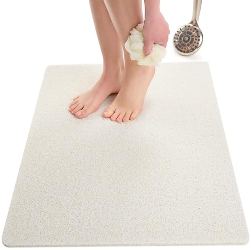 Non Slip Shower Mats for Inside Shower, 16x24 Inch, Anti-Slip Bathtub Mats for Bathroom, Foot Scrubber Loofah Bath Mats for Shower, Quick Drying Shower Stall Mats for Wet Areas (White)