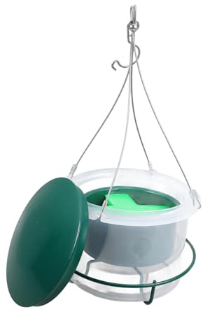 BUGUUYO Hängender Futterspender aus Grünem Wetterfestes Tragbares Vogelhäuschen für Kleine Vögel Dekorativer Outdoor Vogelfutter und Wasserspender für Garten und Baum