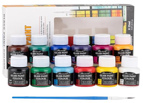 Onperpoe Glass Paints for Glass Painting, 12 Colours Stained Painting Kit with Paint Pen, Non-toxic Window Paint for Glasses Ceramic, Strong Covering Power for Crystal Window Art Wine Bottles