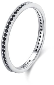 Mesnt Anello per Proposta di Matrimonio Donna, Oro Bianco 14K Anello di Fidanzamento con Design Classico a Fila con onice Nero Rotondo, Taglia 21