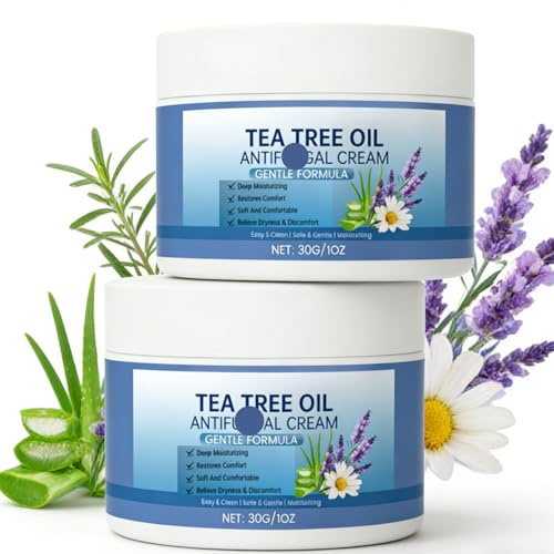 2PCS Tea Tree Oil Foot Cream for Cracked Heels & Dry Skin – Athletes Foot Cream Intensive Moisturizing Formula with Aloe Vera and Lavender, Deep Moisturizing,Suitable for Daily Use for Men & Women