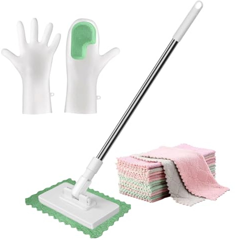 Smart Floor Mop - Ergonomic Grip for Easy Cleaning | Non Slip Handle with Washable Pads, Includes Cleaning Gloves, Lightweight Mop Head, Quick Absorbent Fabric, Multi Surfaces Tool for Home