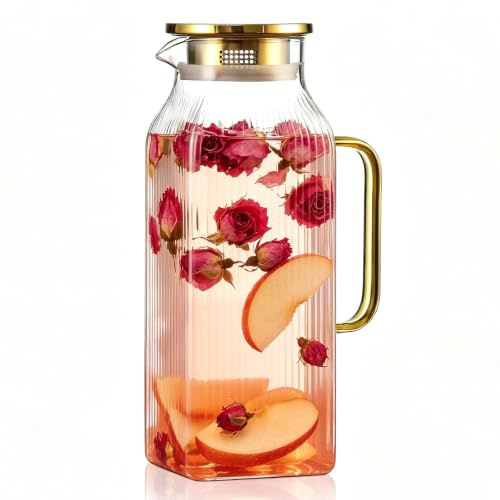 Carafe en verre de 2 litres - Carafe à eau avec couvercle - Carafe en verre pour porte de réfrigérateur - Carafe à eau carrée avec brosse pour tasse - Pour eau froide et chaude, vin, jus, thé, lait