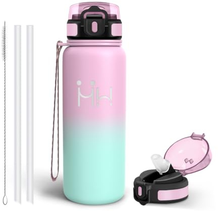 Mulbijeo Borraccia Termica con Cannuccia 750ml Acciaio Inox, Bottiglia | Termos con 6 cannucce e 1 spazzolino per cannucce, Acciaio Inox 18/8, Antiperdita Borraccia Acqua, per Scuola, Sport, Viaggi