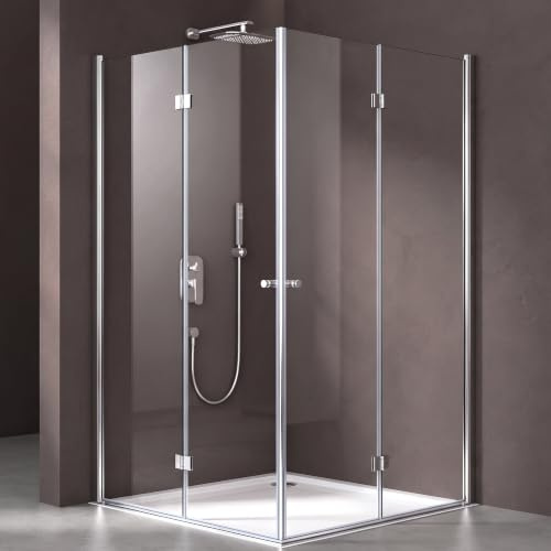 doporro Eck-Duschkabine 90x100x190cm Falttür Eckdusche Duschabtrennung | ESG-Sicherheitsglas Klarglas inkl. Nono-Beschichtung | 180° schwenkbar | Hebe- und Senkmechanismus | Ravenna26K