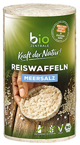 biozentrale Reiswaffeln Meersalz 100 g, vegan & glutenfrei und aus nur 3 Zutaten, Ballaststoffquelle, nicht frittiert