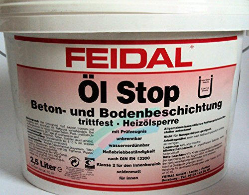 Feidal Öl Stop/betongrau RAL 7023 / matt / 2,5 l/ist eine spezielle schnelltrocknende, heizölbeständige, rissüberbrückende Beton - u. Bodenbeschichtung für den Innenbereich