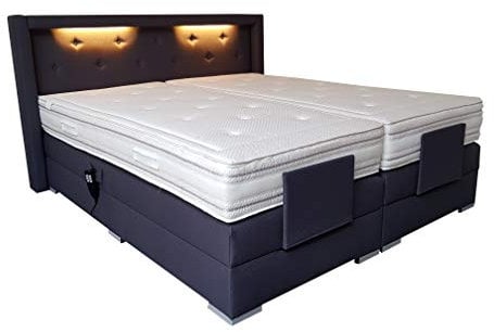 PAARA Boxspringbett Paris GM | 10.000 Newton Motorleistung | LED | Antirutsch-Matten | Royal-WS® Taschenfederkern Matratze mit GELAX® Topper Kern | Made in Germany (160 x 200 cm)