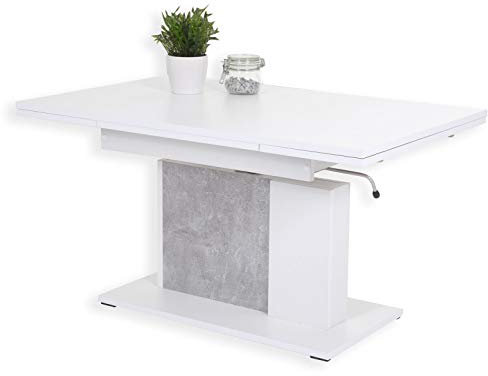 Hela Tische GmbH Couchtisch Funktionstisch Tisch Linus höhenverstellbar ausziehbar Betongrau/Weiß