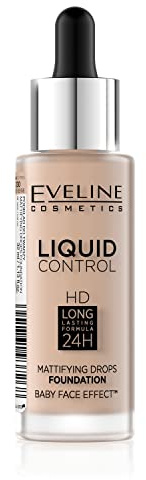 Eveline Cosmetics Liquid Control HD Eveline Liquid Control HD Long-Lasting 24H Foundation, No. 030 Sand Beige - Lightweight Formula for Flawless and Radiant Skin, 32 ml