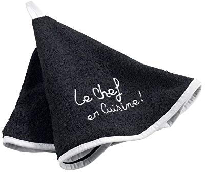 Douceur d'Intérieur Cuistot Essuie-Main Rond (0) 60 cm Eponge Brodee Cuistot Coton, Noir, 60x60 cm