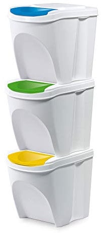 Mülleimer Abfalleimer Mülltrennsystem 75L - 3x25L Behälter Sorti Box Müllsortierer 3 Farben von rg-vertrieb (Weiß)