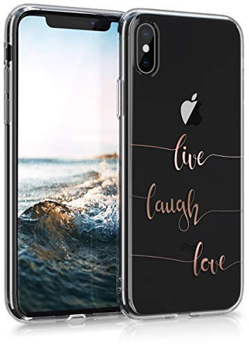 kwmobile Custodia Compatibile con Apple iPhone X - Cover Silicone TPU - Protezione Posteriore - Live Laugh Love oro rosa/trasparente