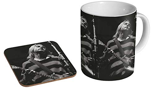 Kurt Cobain BW Keramik-Kaffeetasse + Untersetzer Geschenkset