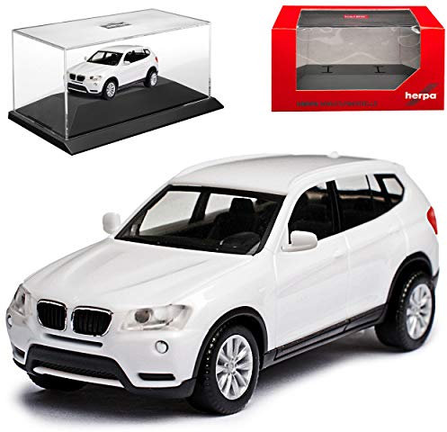 B-M-W X3 F25 Weiss SUV 2. Generation 2010-2017 Kit Bausatz mit Sockel und Vitrine H0 1/87 Herpa Modell Auto mit individiuellem Wunschkennzeichen