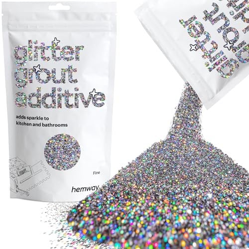 Hemway Glitter Grout Additive - Gun Metal Grey Holographic | Flakes for Adding Sparkle to Old & New Kitchen & Bathroom Tiles | Enhance Your Indoor Grouting Projects with a Sparkly Effect | 100 g