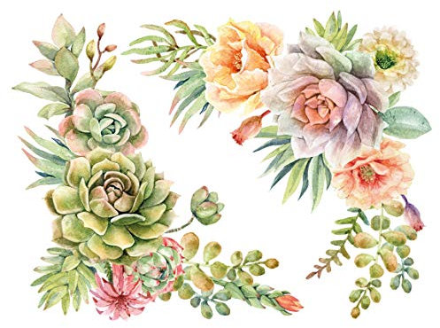 Wandtattoo wieder ablösbar - Aquarell Sukkulenten Ornament XXL 80 x 60cm