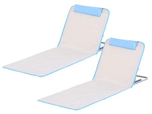 Outsunny Conjunto de 2 Esterillas de Playa Plegable Esterillas con Respaldo Reclinable en 5 Niveles Reposacabezas y Bolsa de Transporte 134x48x33-43 cm Beige