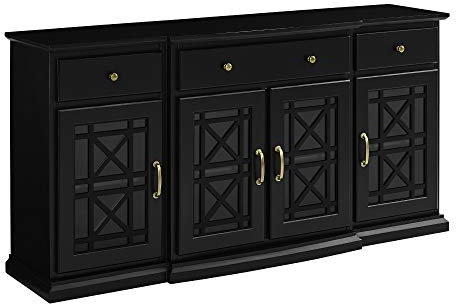 Walker Edison Furniture Company - Credenza moderna in legno, vetro per buffet, soggiorno, ingresso, porta di stoccaggio, consolle da pranzo, 60 cm, colore: Nero