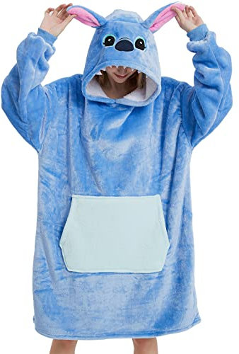 LATH.PIN Panda Übergroße Decken-Hoodie Flanell mit Kapuze Pulloverdecke Sweatshirt Unisex Kapuzenpullis (Blau, M)