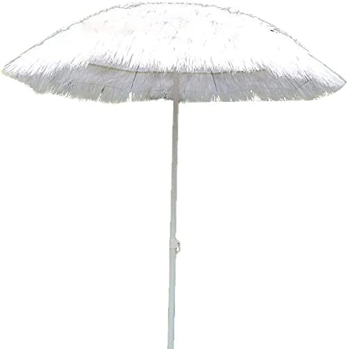 Parasol De Paille Simulé Blanc Hawaïen 2m Parapluie De Plage Extérieur, Inclinable Et Réglable en Hauteur, pour Piscine, Terrasse, Jardin, Parasol De Marché