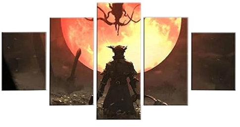 MPPSU Bloodborne Moon Anime-Charakterplakat Wanddekoration Wohnzimmer Leinwandbild Jugendzimmer Poster Set Modern 5 Teiliges Wandbild Bedroom Decor XXL Bilder Mit Rahmen 150 * 80cm
