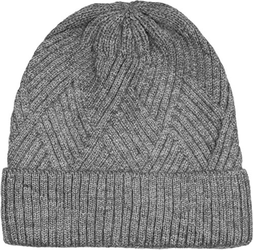 styleBREAKER Damen Strickmütze mit Rautenförmigem Rippmuster und breitem Umschlag, Feinstrick Mütze, Strick Beanie 04024192, Farbe:Grau