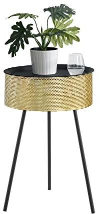 [en.casa] Beistelltisch Gällivare 65 x 40 cm Korbtisch mit Stauraum Sofatisch Nebentisch abnehmbare Tischplatte max. 15 kg Metall Gold