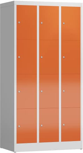 Lüllmann 12 Fächer-Spind Schließfachschrank kompl. montiert und verschweißt Wertfachschrank Fächerschrank Spind Umkleideschrank (RAL 7035/3000 lichtgrau/feuerrot)