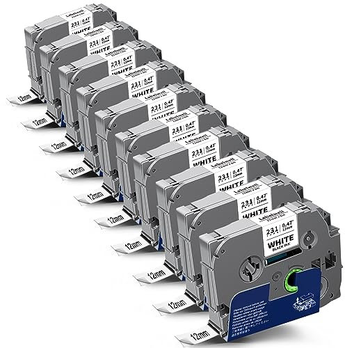 10x kompatibel TZe-231 Schriftband Ersatz für Brother TZe231 TZ231 TZ Tape 12mm 0.47 Laminated Schwarz auf Weiß für Brother P touch H107B H100LB H105 PTD210 H110 1000 1280 D400 1010 900 E100 D600VP
