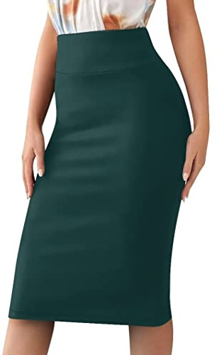 Sweet Hearts Women’s Basic Stretch Pencil Skirt- Regular & Plus Size- Below Knee Office Midi Bodycon Nylon Skirt Made in USA