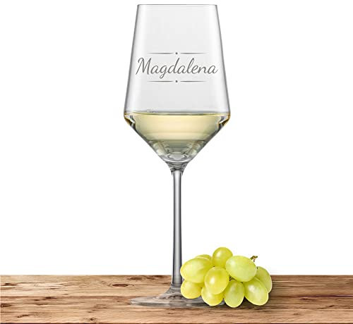 Weißweinglas mit Namen oder Wunschtext graviert - Schott Zwiesel Glas Sauvignon PURE Weinglas personalisierts Geschenk (Verzierung 03)