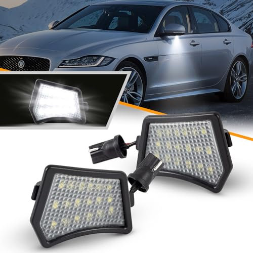 OZ-LAMPE LED Umfeldbeleuchtung Spiegel für VOLVO XC90 S40 V50 C30 C70 S60 V60 S80 V70 XC70 S60 S80 V70 CH, Umgebungslicht für Jaguar XE-Type XF XFR XJ-Type XK, 2 Stück, E-Prüfzeichen Canbus, Schwarz