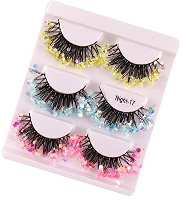 Oshhni 3 Paar Falsche Wimpern mit Glitzer, Natürliche Wimpern, künstliche Wimpern, Bunt Glänzende Farbige Falschwimpern, Leuchtende Falsche Wimpern mit Pailletten für Party Rezeption, 3 Farben