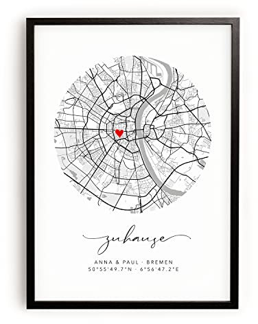 Einzugsgeschenk Wohnung Haus | Einweihungsgeschenk Koordinaten Bild Zuhause Rund | Geschenk Idee für Einweihung Einzug Valentinstag Hausbau Hochzeit Richtfest Jahrestag Umzug | Bilder Wohnzimmer Deko