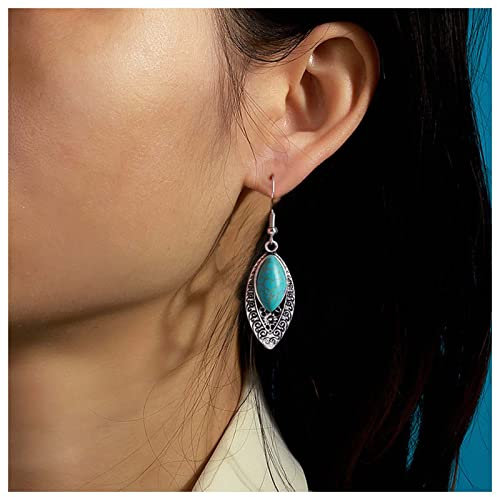Dervivea Vintage Türkis Ohrhänger Boho Blau Türkis Ohrringe Oval Filigran Tropfen Ohrringe Tribal Blau Naturstein Ohrringe Schmuck Für Frauen Und Mädchen