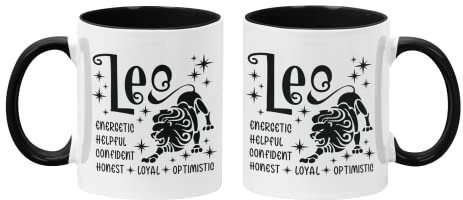 Super Lemon Leo Zodiac Signs Mug - Two-Tone Black Inside and Handle 11oz Ceramic Cup with Astrology Star Signs Design