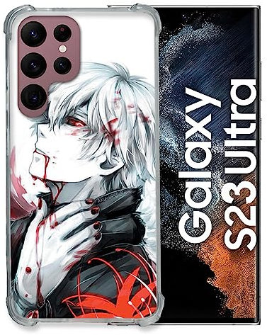 Cokitec Schutzhülle aus Hartglas für Samsung Galaxy S23 Ultra Manga Tokyo Ghoul Kaneki, Weiß