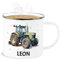 Emaille Becher Blechbecher - Trecker Name I Trecker Fan I Traktor Geschenk personalisiert I Geschenk Landwirt - 300 ml - Weiß Silber - personalisierte tasse kita trinkbecher kindergarten traktoren