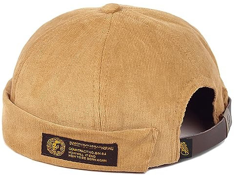 XYIYI Chapeau Homme Sans Bord en Velours Côtelé - Casquette Docker, Sailor, Travailleur - Beanie Rétro Cuff Roulé