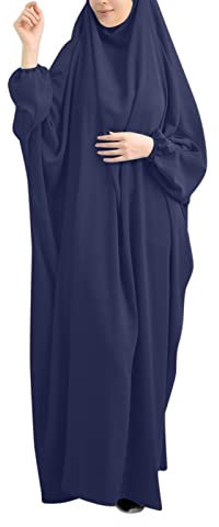 Damen Gebetskleidung Islam Mit Kopftuch Abaya + Khimar Diamant-Diamant-Dreieck-Schliff-Set, langer Hijab-Muslim-Schal, Jilbab-Muslimisches Maxikleid Gebetskleid Ramadan lässige (Z1A-Navy, One Size)