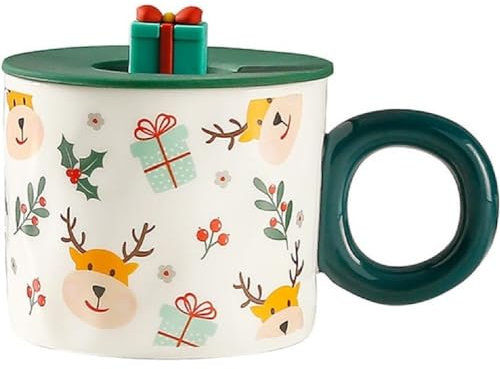 SuperglockT Weihnachtstasse Lustige Weihnachtsmotive Keramik Kaffeetasse mit Deckel Teetasse 400ml Weihnachtsbecher Geschenkidee für Freunde Kollegen Mama Papa Oma Opa (Geschenkbox)