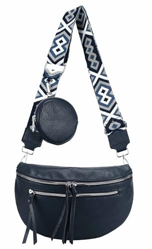 Damen Brusttasche Crossbody Tasche Umhängetasche Hüfttasche Cross-Over Bodybag Schultertasche Bauchtasche Handytasche Kunstleder Dunkelblau