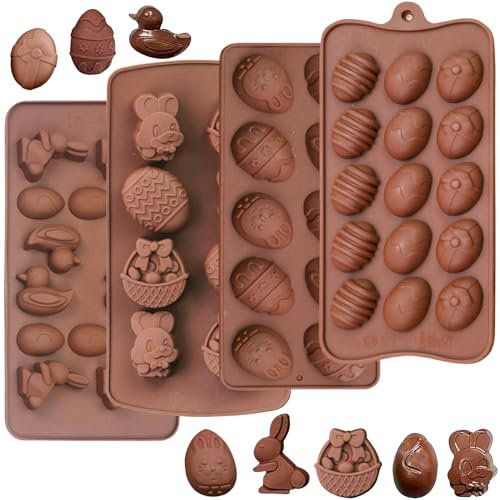 Capgoost Moldes de silicona para chocolate de Pascua, 4 unidades, molde de silicona para huevos de Pascua, moldes de chocolate, moldes de silicona para hornear moldes de