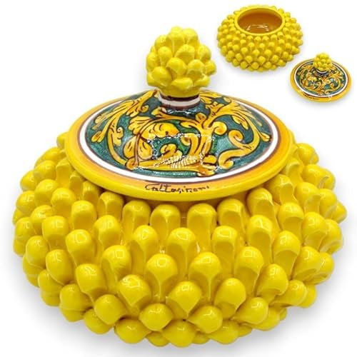SICILIA BEDDA CAPACI Biscottiera o Portagioie Pigna siciliana, Ceramica Caltagirone Ø 22 cm ca. (1pz) Vari Decori MD1 - Decoro 6
