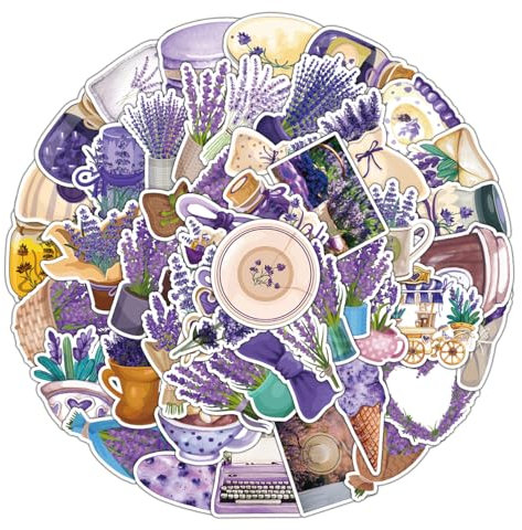 MARSFORCE Lavendel Aufkleber Set, Wasserdicht Vinyl Kinder Stickers für Laptop Gepäck Koffer Skateboard Helmet Gitarre Wasserflasche Tasse kanne Scrapbook Pad Handyhülle [50 Stück]