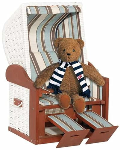 Generic Puppenstrandkorb/Katzenkorb, Kunststoffgeflecht weiß, Dessin 1206 (blau/weiß), Kleiner Strandkorb 70060007