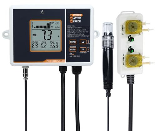 pH-Regler mit Temperaturkompensation, digitaler pH-Monitor mit zwei Relais, professionelles pH-Messgerät für Hydrokultursysteme und Zimmerpflanzenanbau, Aquarium, Bauerngarten