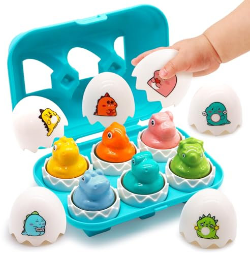 MOONTOY Huevos Juguetes niños 6 PCS Dinosaurio Huevos Sorpresa niños Juego para Aprender Formas y Colores, Juegos Educativos niños 2 años Regalos para Garçon Niñas de 1 2 3 años